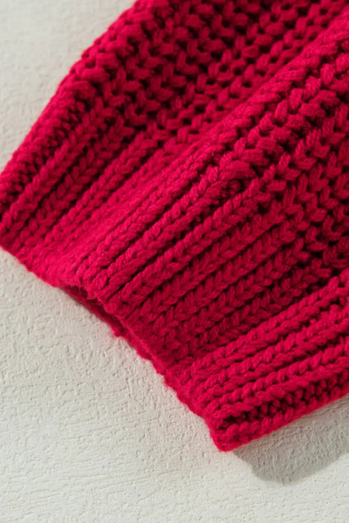 'Zenithra' Knit Off Shoulder Red Sweater - Celes Fashion
